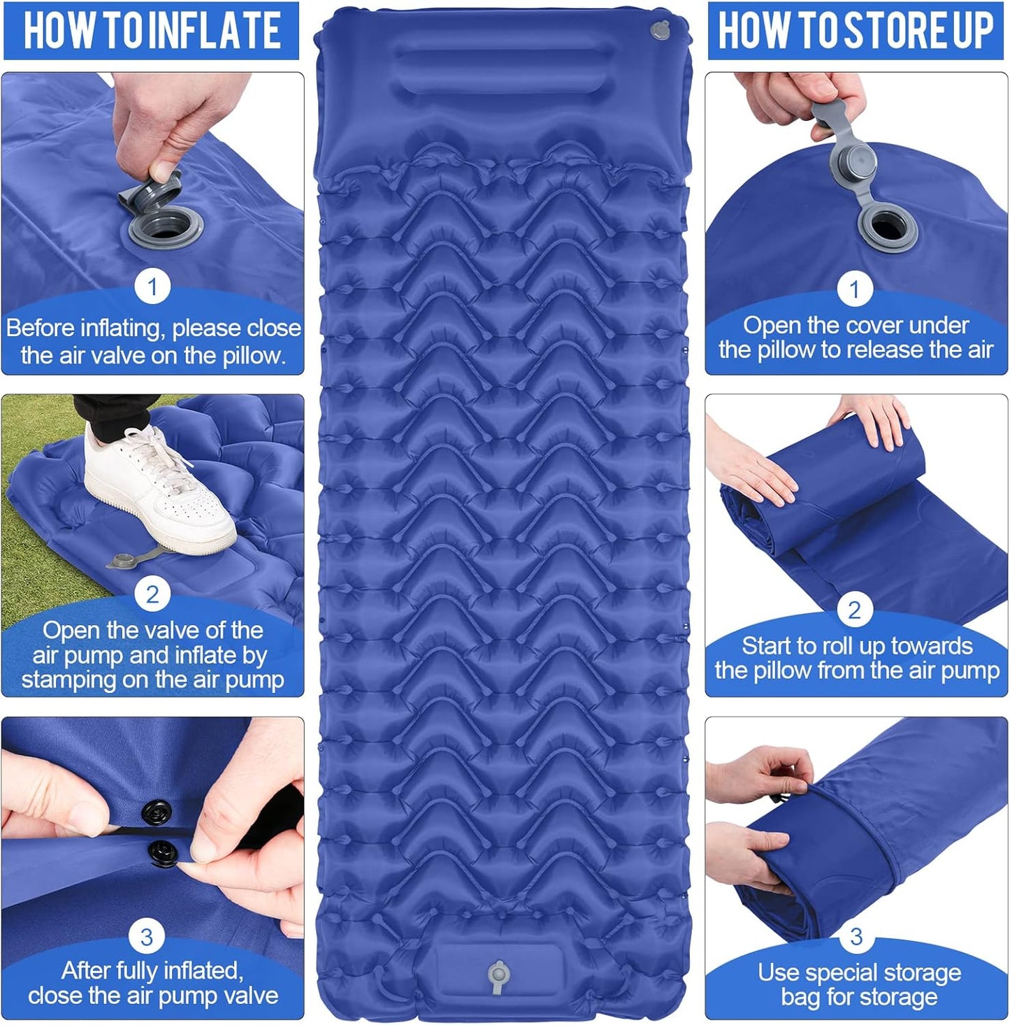Ultralight Inflatable Sleeping Pad – Built-in Pump, Compact & Lightweight Air Mattress for Camping, Hiking, with Carry Bag & Repair Kit 🛏️