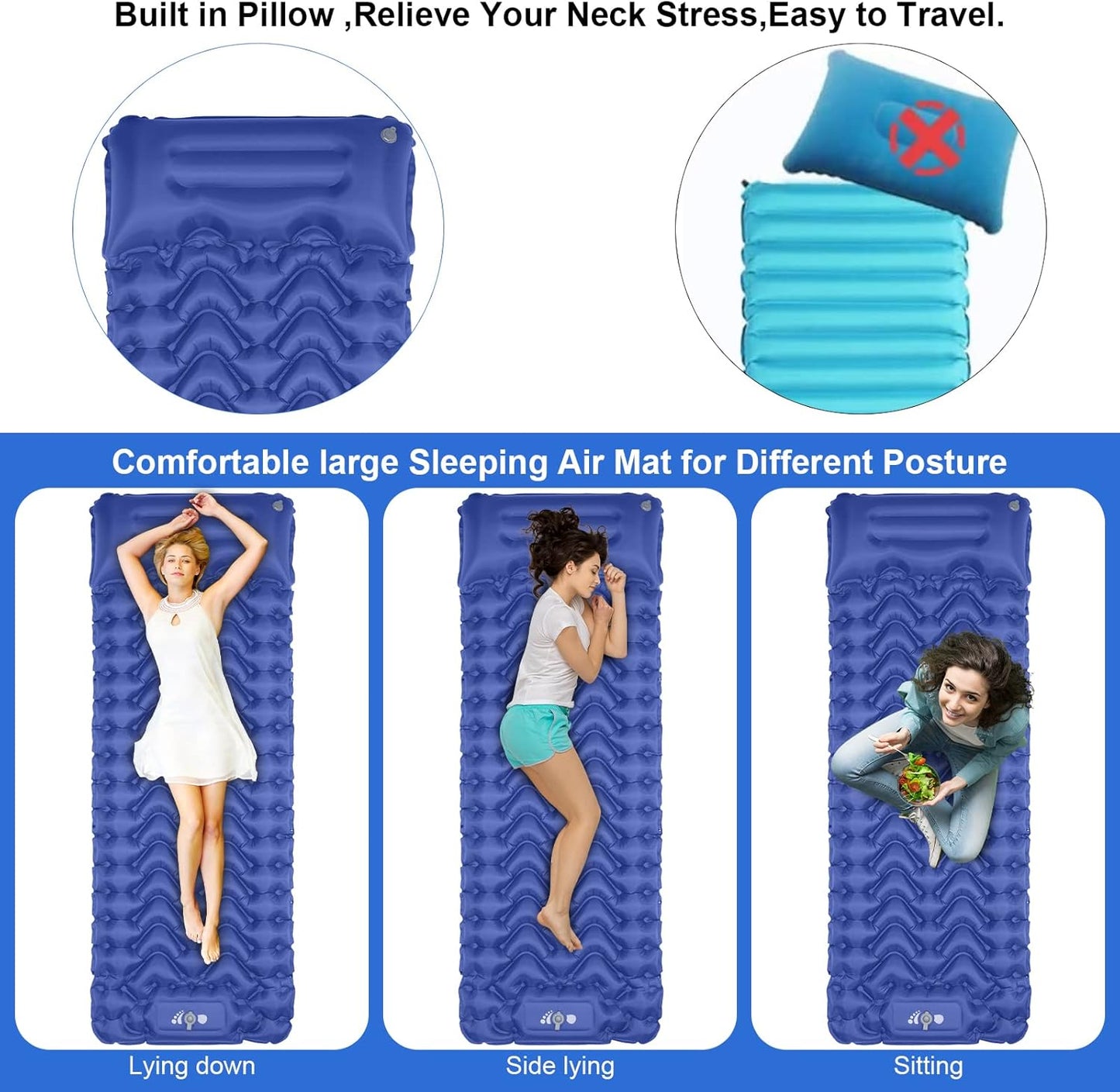 Ultralight Inflatable Sleeping Pad – Built-in Pump, Compact & Lightweight Air Mattress for Camping, Hiking, with Carry Bag & Repair Kit 🛏️